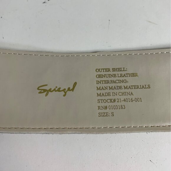 90s Taupe Leather Belt Size S Intricate Laser Cut Out Ornate Silver Buckle VTG - Picture 8 of 14